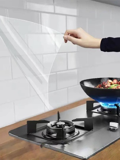 1 Sheet Heat Resistant Transparent Oil Proof Sticker, Clear Kitchen Paper Oilproof Sticker For Stove Hood, Wall, And Tile, Stickers, Wall Decal, Vinyl Decal For Home Decorations, Spring Decoration Items Refresh Your Home, Festival Decoration Stickers Gifts Birthday Graduation