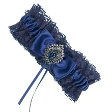 Navy Blue Lace Garter With Elastic Band & Heart Shaped Rhinestone Decor For Bride, Wedding Accessories - Navy Blue - View 1