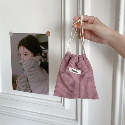 1 szt. Sztruksowa tkana torba do przechowywania znaków sznurkiem ściąganym na usta kosmetyczka kobieta przenośna torba o dużej pojemności