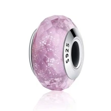 WOSTU 1pc 925 Sterling Silver Glittering And Translucent European Murano Glass Beads Charms For DIY Bracelets
