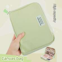 帆布大容量筆袋,日式風多功能收納袋適用於學生 - 綠色 - 查看 5
