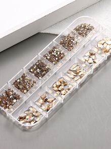 12 件金色不对称平底水钻美甲装饰 DIY 指甲饰品 美甲宝石 美甲用品 指甲 - 金色 - 查看 4