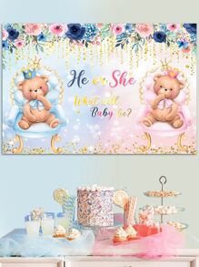 1 件蓝色粉色熊性别揭示乙烯基背景布，横幅完美装饰房间墙壁装饰用品，户外围栏装饰 - 彩色 - 查看 2