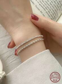 1 pieza Pulsera a doble capas S925 plata con pleno con diseño de estrella - Plateado - Ver 1