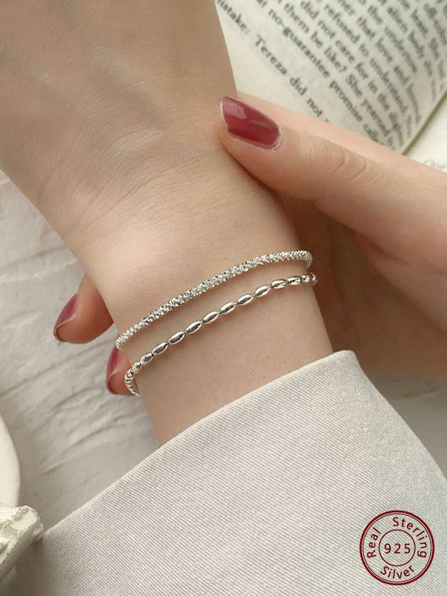 1 pieza Pulsera a doble capas S925 plata con pleno con diseño de estrella - Plateado - Ver 1