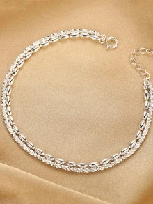 1 pieza Pulsera a doble capas S925 plata con pleno con diseño de estrella - Plateado - Ver 2