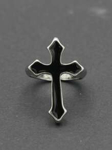 1件个性化复古黑色水滴油十字架设计可调节开口戒指 - 黑色 - 查看 3