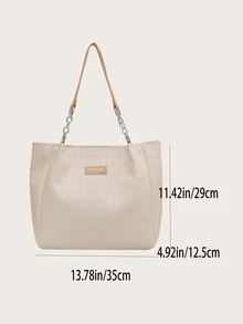 Women's Solid Color High Capacity Pu Tote Bag - Beige - View 7