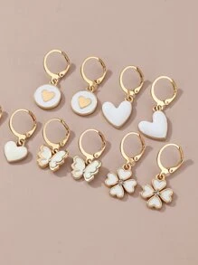 10pcs Girls' Butterfly & Heart Shaped Earrings - White - View 5