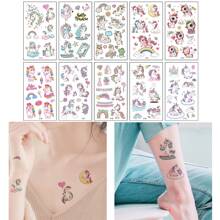 10入組孩子們卡通臨時紋身貼貼紙,可愛禮品標籤 - 黃色 - 查看 1