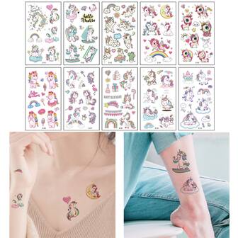 10入組孩子們卡通臨時紋身貼貼紙,可愛禮品標籤