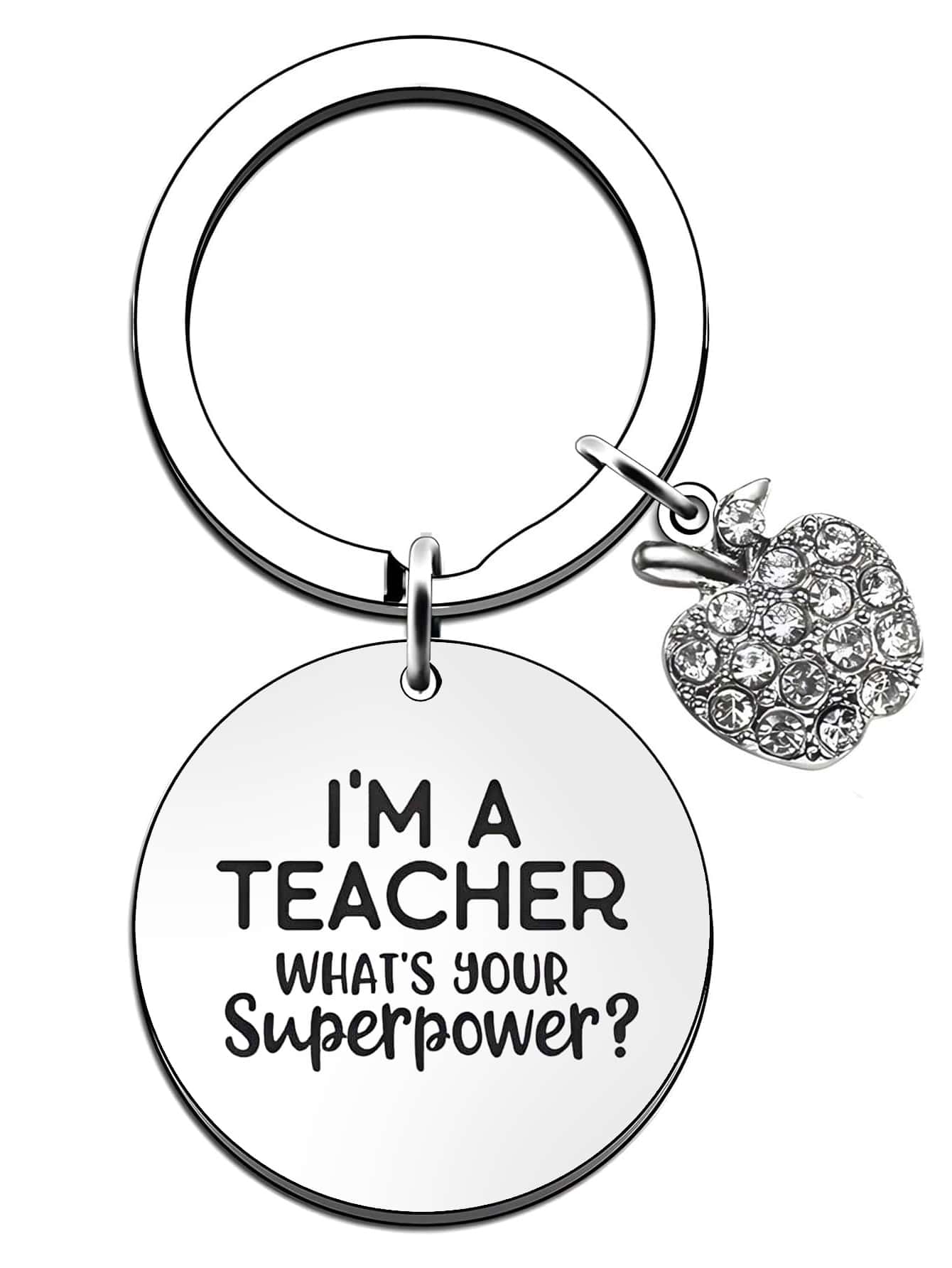 1入組女士標語圖案水鑽蘋果和圓形吊飾時尚鑰匙圈適用於教師節禮品 - 彩色 - 查看 1