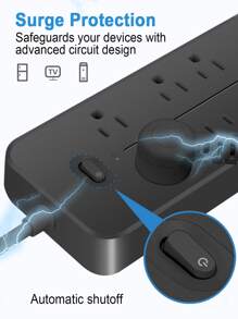 Surge Protector, Power Strip Surge Protector With 6 AC Outlets & 3 USB Charging Ports+(1 USB C), 3.9