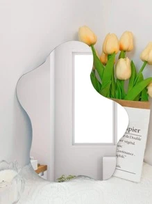 1 件不对称形状镜子，粘贴式装饰镜，适用于客厅、卫生间或卧室墙壁 - 銀色 - 查看 1