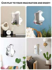 1 件不对称形状镜子，粘贴式装饰镜，适用于客厅、卫生间或卧室墙壁 - 銀色 - 查看 6