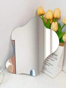 1 件不对称形状镜子，粘贴式装饰镜，适用于客厅、卫生间或卧室墙壁 - 銀色 - 查看 3