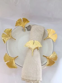 6pcs Ginkgo Biloba Decor Napkin Ring - Gold - View 2