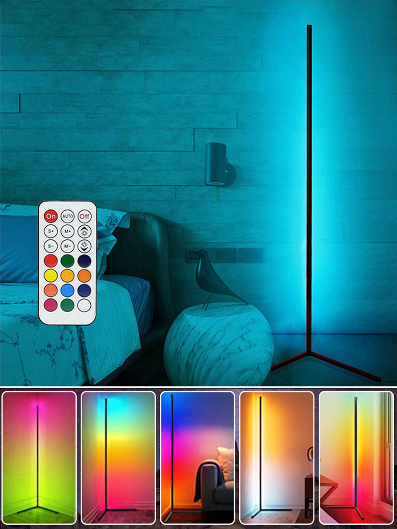 160cm120cm角落落地燈適用於客廳臥室帶遙控器,RGB變色情緒燈光,站立的燈可調光現代LED燈帶適用於客廳,遊戲房間北歐風裝飾 - 黑色 - 查看 1