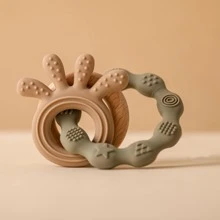 1 件木制出牙环，柔软硅胶婴儿出牙胶，舒缓和缓解出牙期间的牙龈不适 - 綠色 - 查看 2