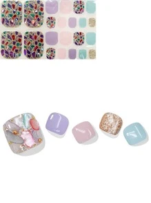 New Arrival 22pcs Foot Nail Art Stickers With Blue Ocean Design Including Beach Shells - Multicolor - View 1