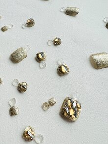 24入組香檳色金色全鑽石貼紙腳趾指甲片,人造方形腳趾指甲片帶金屬亮絲和水鑽裝飾適合女士和學生夏天美甲 - 彩色 - 查看 5