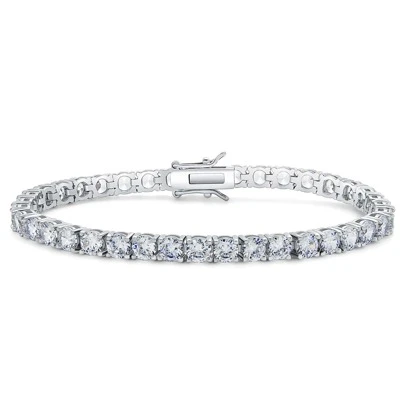 MDFUN 18K白金镀层立方氧化锆网球手链，4毫米立方氧化锆吊坠手链，男女皆宜