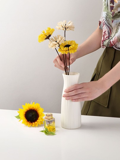 1pc Moderne Minimalist Wit Imitation Ceramic Plastic Vase Smooth Surface Cylindrical Home Vessel Anti Slip Base, Lightweight Durable Wedding Centerpiece, Office Desk, Kitchen, Bathroom, Bedroom, Easter Holiday ations Room Flower Glass view 2