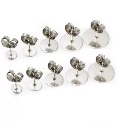 100pcs 3-12mm Stainless Steel Earring Studs Blank Post Base With Earrings Stoppers For DIY Jewelry Making Accessories