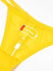 女士們性感蕾絲卡通圖案透氣丁字褲 - 黃色 - 查看 5