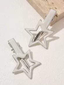 2pcs Fashionable Liquid Drop Alloy Hair Clip With Star & Meteor Shape, Colorful & Durable, Suitable For Daily Use - White - View 2