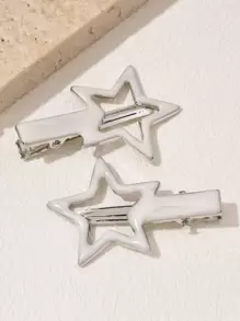 2pcs Fashionable Liquid Drop Alloy Hair Clip With Star & Meteor Shape, Colorful & Durable, Suitable For Daily Use - White - View 1