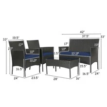Costway 8PCS Patio Wicker Furniture Set Coffee Table Cushions w/ Cover - 藍白色 - 查看 9