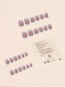 24 chiếc Móng tay giả hình vuông ngắn kiểu Pháp & 1 tấm băng dính & 1 dũa móng tay - Nhiều màu - Xem 3