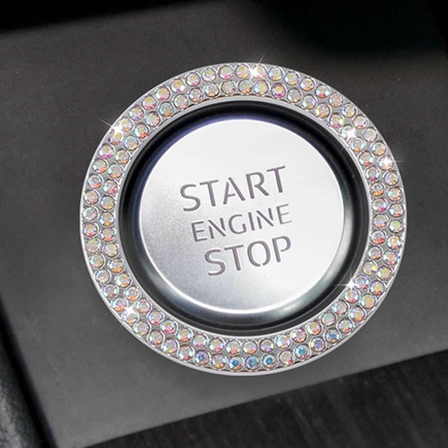 水鑽裝飾汽車一鍵啟動鈕貼紙 - 彩色 - 查看 1