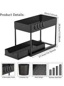 Under Sink Storage Organizer 2 Tier Drawer Multipurpose Rack Cabinet Under Sink Storage Rack Bathroom Kitchen Organizer - Black - View 6