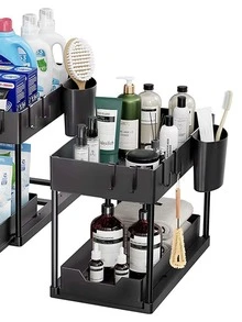 Under Sink Storage Organizer 2 Tier Drawer Multipurpose Rack Cabinet Under Sink Storage Rack Bathroom Kitchen Organizer - Black - View 5