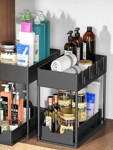 Under Sink Storage Organizer 2 Tier Drawer Multipurpose Rack Cabinet Under Sink Storage Rack Bathroom Kitchen Organizer - Black - View 4