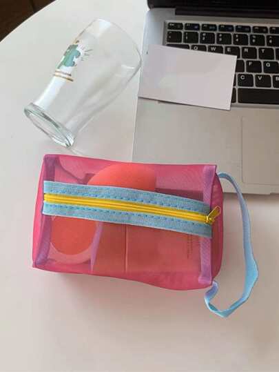 拉链装饰化妆包，玫瑰红小方包化妆旅行包化妆包收纳化妆品整理盒化妆箱，女士礼物，圣诞礼物，女士礼物创意