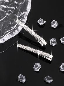 2pcs Rhinestone Decor Alligator Hair Clip Royal Claw Clips Hair Claws Hair Barrettes - Silver - View 3