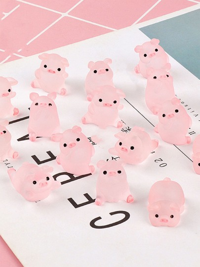 20pcs/pack Pink Pig Shaped Luminous Resin Accessory For Diy Slime Phone Case Decoration, Cream Clay-kits With 6 Mixed Styles