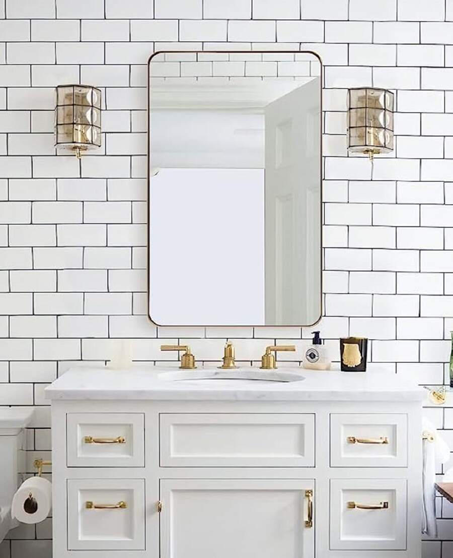 ANDY STAR Bathroom Vanity Mirror, Sleek Rounded Rectangle Mirror for