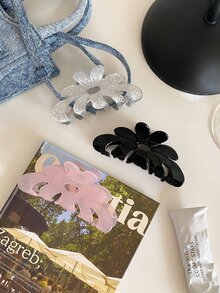 1入組花朵形狀醋酸纖維髮夾 - 銀色 - 查看 3