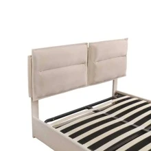 MERAX Upholstered Platform Bed With A Hydraulic Storage System, Queen Size - 米色 - 查看 9