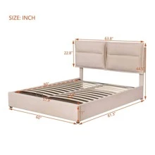 MERAX Upholstered Platform Bed With A Hydraulic Storage System, Queen Size - 米色 - 查看 3