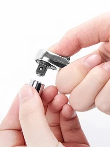 STONEGO 迷你 1/4 英吋雙頭快速套筒棘輪扳手桿螺絲起子鑽頭工具鉻釩鋼棘輪手柄扳手 - 銀色 - 查看 5