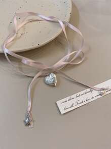 1 Miếng vui tươi Ballet Phong cách Tim & Ngôi sao Vật rủ xuống Ruy băng Dây chuyền Dành cho Cô gái - Hồng - Xem 1