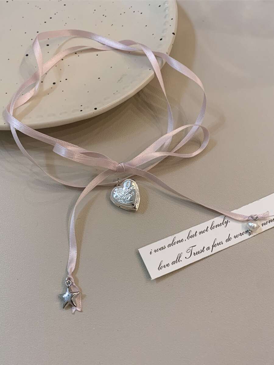 1 Miếng vui tươi Ballet Phong cách Tim & Ngôi sao Vật rủ xuống Ruy băng Dây chuyền Dành cho Cô gái - Hồng - Xem 1