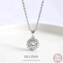 OMID 925純銀雪花項鍊帶鑽石,時髦銀首飾類適用於流行女孩,單鑽石鎖骨項鍊作為A禮品適用於女朋友,配件