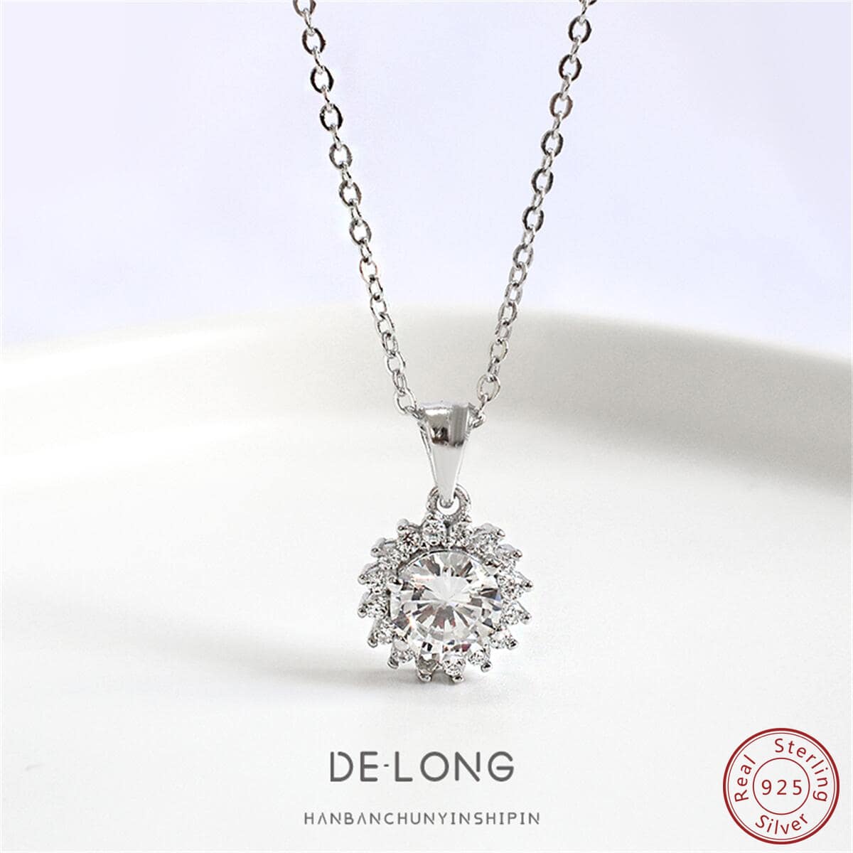 OMID 925純銀雪花項鍊帶鑽石,時髦銀首飾類適用於流行女孩,單鑽石鎖骨項鍊作為A禮品適用於女朋友,配件