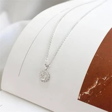 OMID 925純銀雪花項鍊帶鑽石,時髦銀首飾類適用於流行女孩,單鑽石鎖骨項鍊作為A禮品適用於女朋友,配件